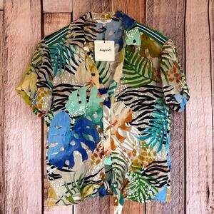 Desigual CAM Cremona‎ Button Up Top Multicolor Resort Tropical Print M NWT